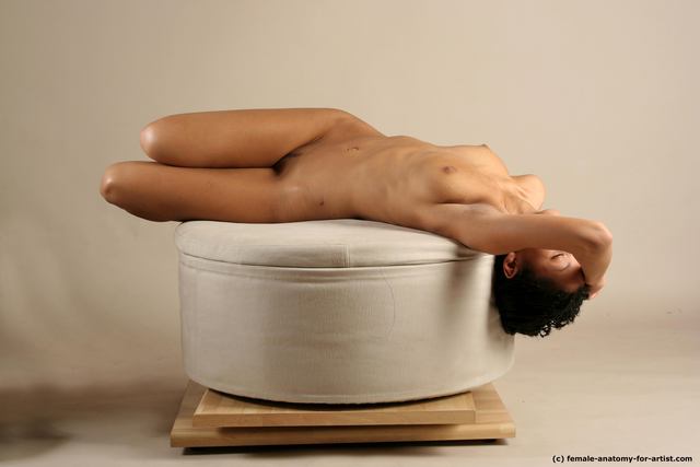 Nude Woman Multiracial Laying poses - ALL Slim Laying poses - on back dreadlocks black