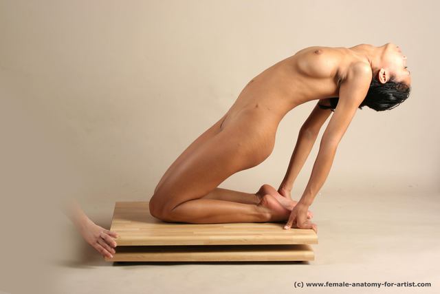 Nude Woman Multiracial Kneeling poses - ALL Slim Kneeling poses - on both knees dreadlocks black