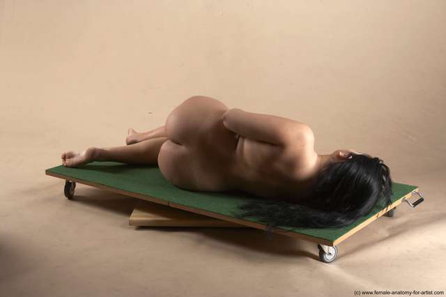 Nude Woman White Laying poses - ALL Average Laying poses - on back long black