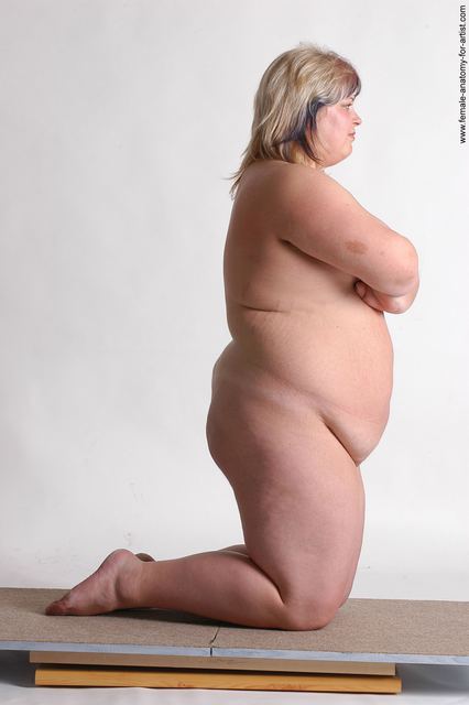 Nude Woman White Kneeling poses - ALL Overweight Kneeling poses - on both knees medium colored