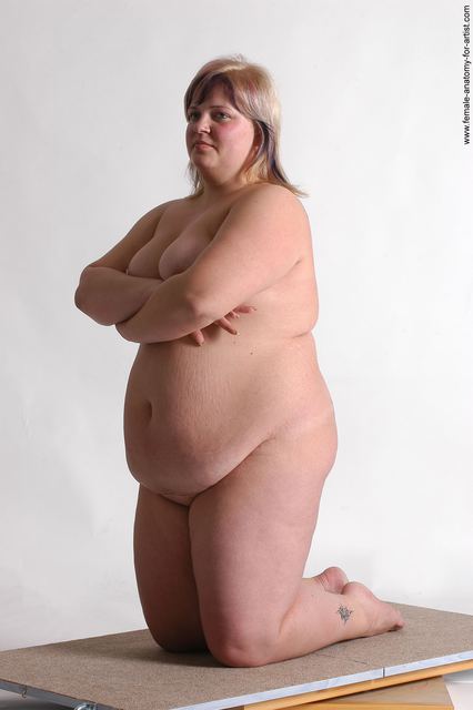 Nude Woman White Kneeling poses - ALL Overweight Kneeling poses - on both knees medium colored
