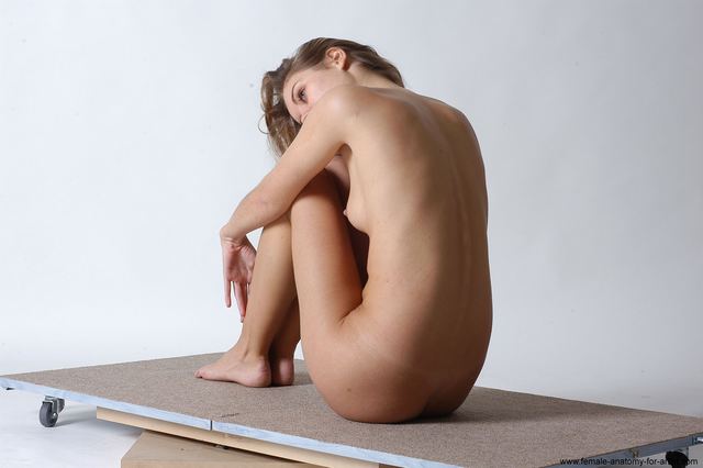 Nude Woman White Sitting poses - ALL Slim long colored Sitting poses - simple