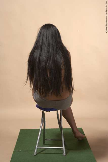 Nude Woman Multiracial Sitting poses - ALL Slim long black Sitting poses - simple