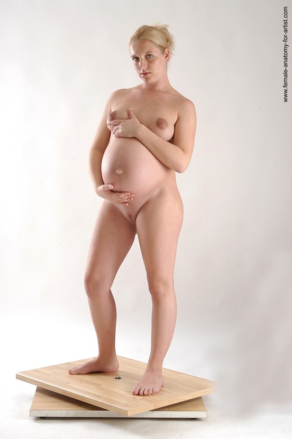 Nude Woman White Standing poses - ALL Pregnant long blond Standing poses - simple
