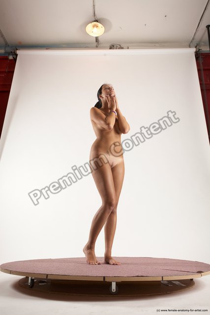 Nude Woman White Standing poses - ALL Slim long black Standing poses - simple Multi angle poses