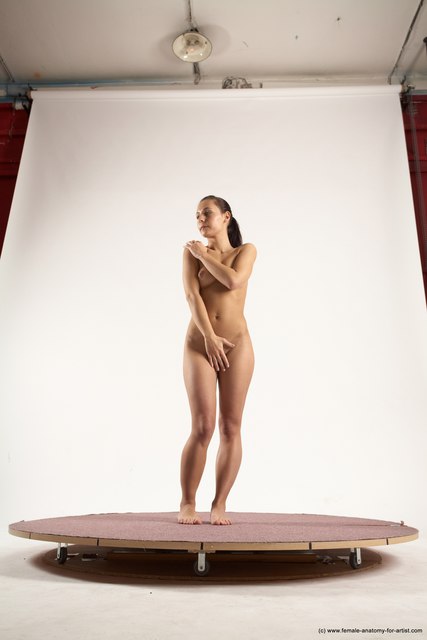 Nude Woman White Standing poses - ALL Slim long brown Standing poses - simple Multi angle poses