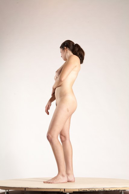 Nude Woman White Standing poses - ALL Slim long brown Standing poses - simple Multi angle poses