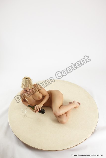 Nude Woman White Laying poses - ALL Slim Laying poses - on back long blond Multi angle poses