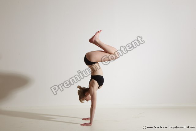 Underwear Gymnastic poses Woman White Athletic long blond Dancing Dynamic poses