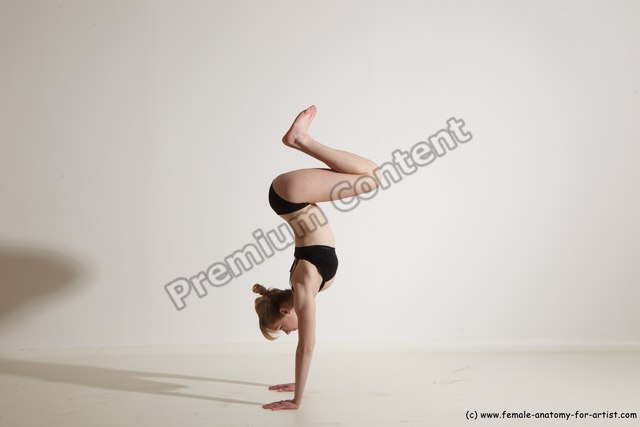 Underwear Gymnastic poses Woman White Athletic long blond Dancing Dynamic poses