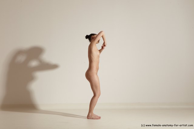 Nude Gymnastic poses Woman White Slim long brown Dancing Dynamic poses