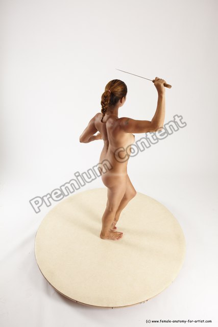 Nude Fighting with knife Woman White Standing poses - ALL Slim long colored Standing poses - simple Multi angle poses