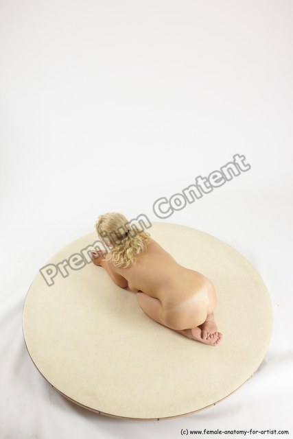 Nude Woman White Kneeling poses - ALL Slim Kneeling poses - on both knees long blond Multi angle poses