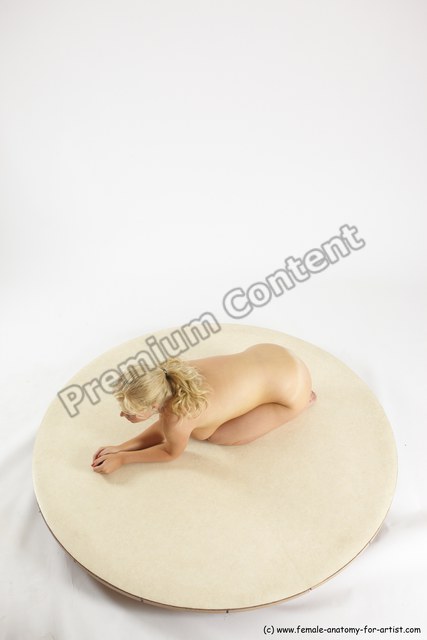Nude Woman White Kneeling poses - ALL Slim Kneeling poses - on both knees long blond Multi angle poses