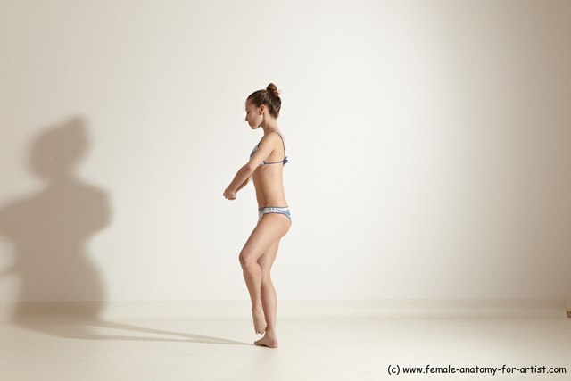 Swimsuit Woman White Slim long brown Dancing Dynamic poses