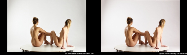 Nude Woman - Woman White Sitting poses - ALL Slim long blond Sitting poses - simple 3D Stereoscopic poses