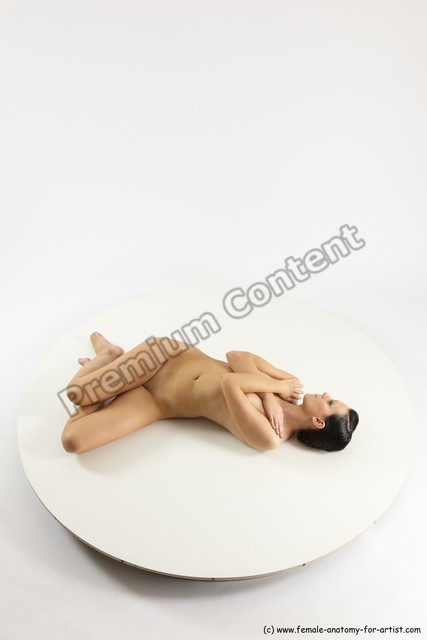 Nude Woman White Laying poses - ALL Slim Laying poses - on back long brown Multi angle poses
