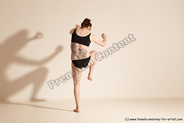 Underwear Martial art Woman White Moving poses Slim medium brown Dynamic poses