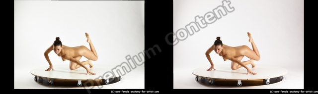 Nude Gymnastic poses Woman White Kneeling poses - ALL Slim Kneeling poses - on one knee long brown 3D Stereoscopic poses