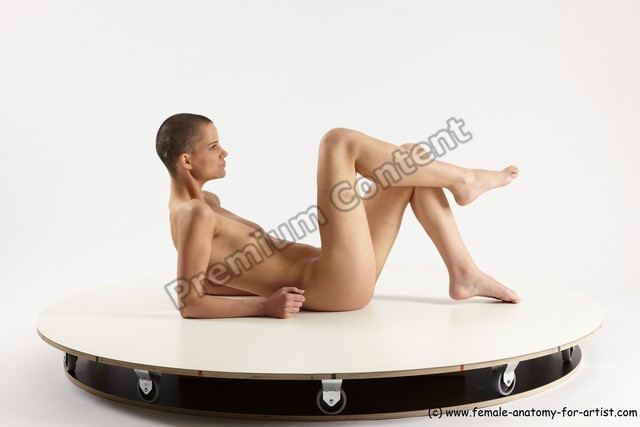 Nude Woman White Sitting poses - ALL Slim bald Sitting poses - simple Multi angle poses