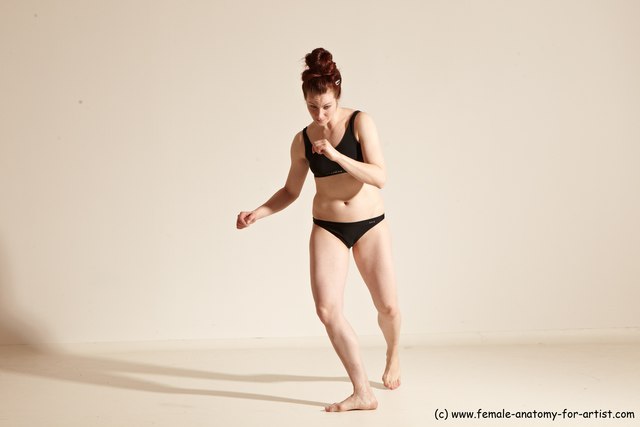 Underwear Martial art Woman White Moving poses Slim medium brown Dynamic poses