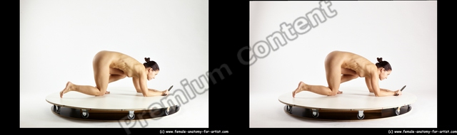 Nude Fighting with knife Woman White Athletic medium brown 3D Stereoscopic poses