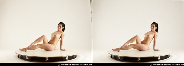 Nude Woman Asian Sitting poses - ALL Average long black Sitting poses - simple 3D Stereoscopic poses