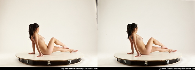 Nude Woman Asian Sitting poses - ALL Average long black Sitting poses - simple 3D Stereoscopic poses