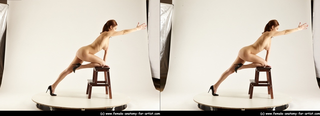 Nude Woman White Standing poses - ALL Slim Standing poses - bend over long brown 3D Stereoscopic poses