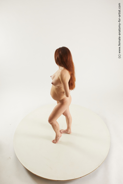 Nude Woman White Standing poses - ALL Pregnant long brown Standing poses - simple Multi angle poses