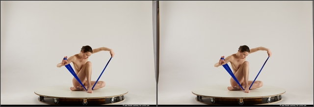 Nude Woman White Slim medium brown 3D Stereoscopic poses