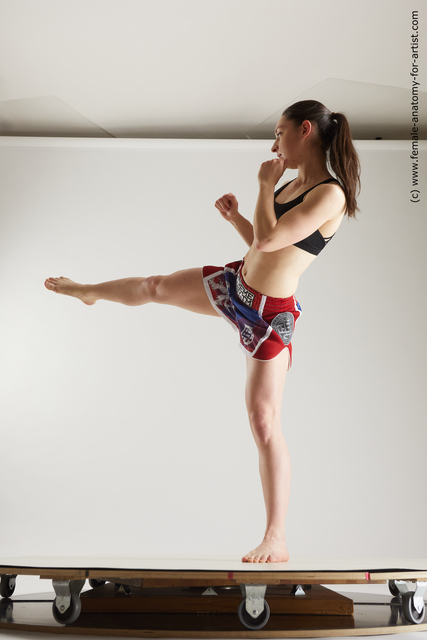 Sportswear Woman White Slim long brown Fighting Multi angle poses