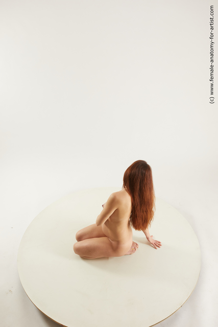 Nude Woman White Kneeling poses - ALL Pregnant Kneeling poses - on both knees long brown Multi angle poses