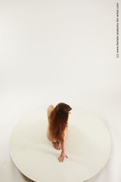 Nude Woman White Kneeling poses - ALL Pregnant Kneeling poses - on both knees long brown Multi angle poses