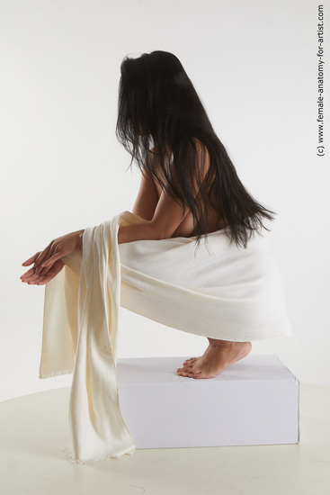 Nude Woman White Kneeling poses - ALL Slim Kneeling poses - on both knees long black Standard Photoshoot Pinup