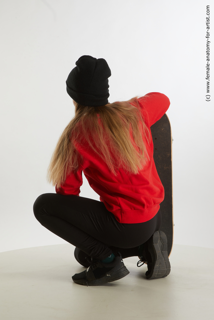 Casual Woman White Kneeling poses - ALL Slim Kneeling poses - on one knee long brown Standard Photoshoot