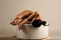 Nude Woman Multiracial Laying poses - ALL Slim Laying poses - on side dreadlocks black Pinup