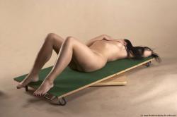 Nude Woman White Laying poses - ALL Average Laying poses - on back long black Pinup