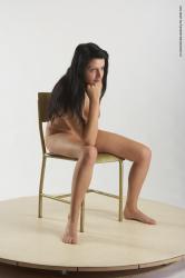 Nude Woman White Sitting poses - ALL Slim long black Sitting poses - simple Pinup